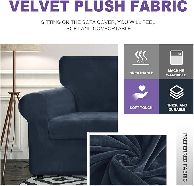 ZNSAYOTX Luxury Velvet Couch Cover 4 Piece Stretch Sofa Covers