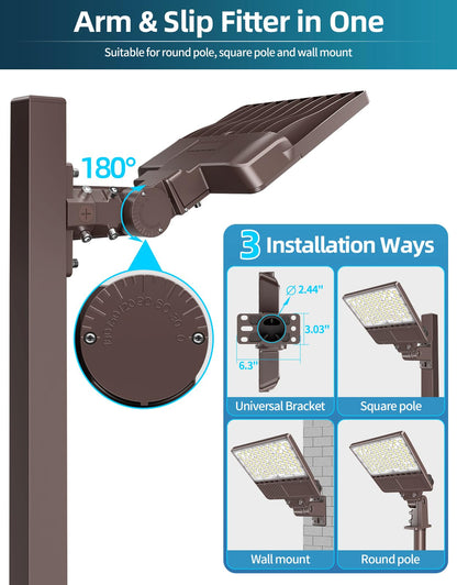 ADUB LED Parking Lot Light 150W 120W 90W Tunable, LED Shoebox Light 5700K 5000K 4500K Adjustable Arm&Slip Fitter, Outdoor Pole Light with Photocell, IP65 Commercial Street Area Flood Lighting