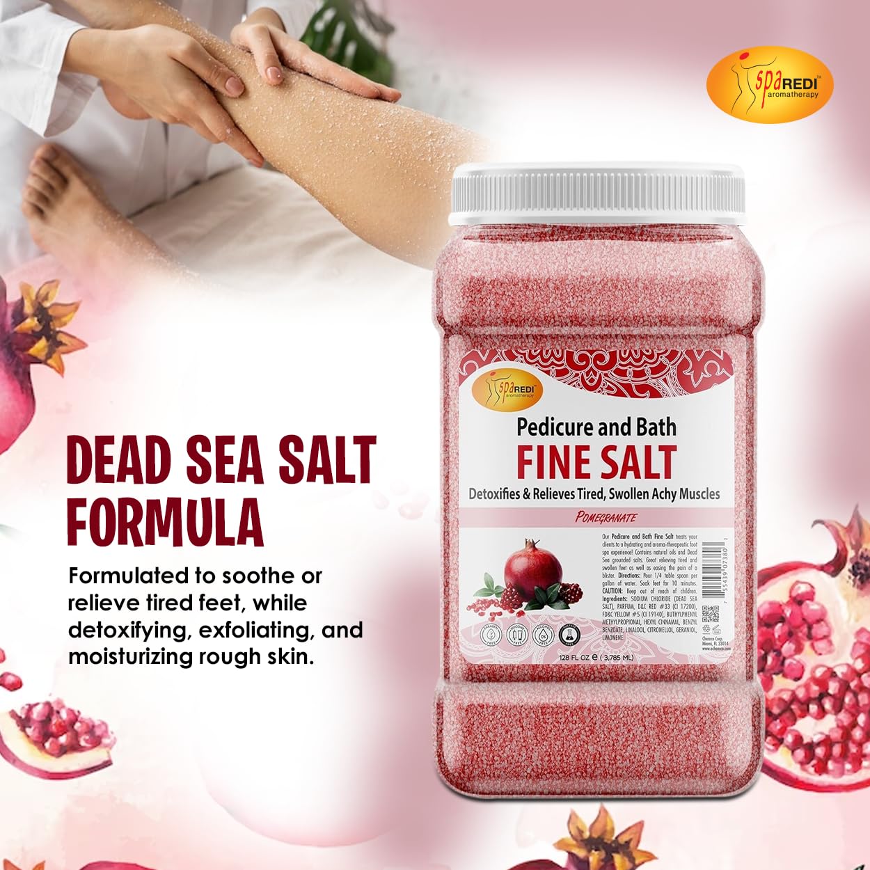 SPA REDI - Detox Foot Soak Pedicure and Bath Fine Salt, Lavender and Wildflower, 128 Oz - Made with Dead Sea Salts, Argan Oil, Coconut Oil, and Essential Oil, Hydrates, Softens and Moisturizes
