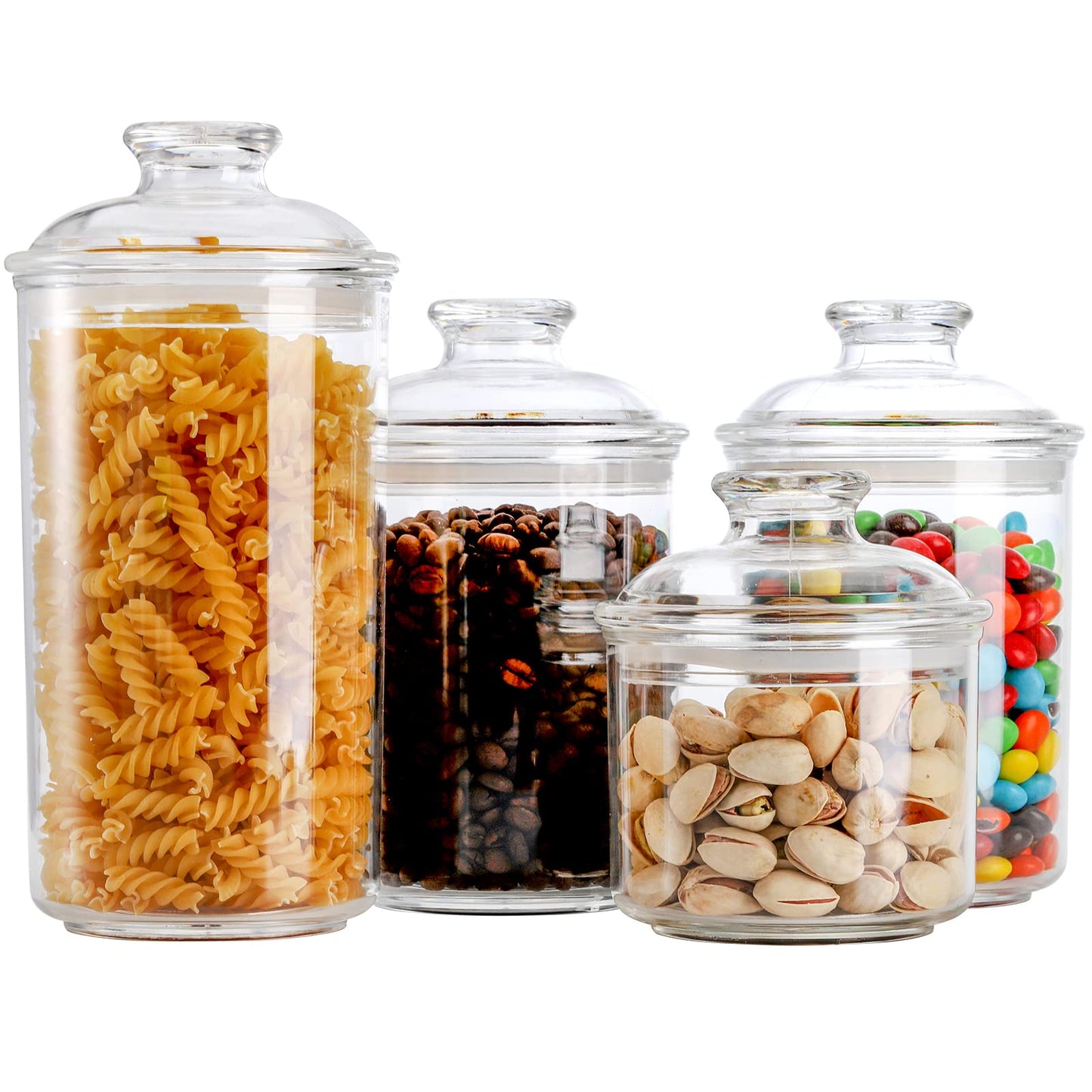 DEAYOU 4 Pack Clear Plastic Apothecary Jars, Plastic Storage Jar Canister with Airtight Lid, Cotton Ball Holder Bathroom, Candy Cookie Container Organizer for Bath Salt, Vanity, 33 Oz/23 Oz/13 Oz