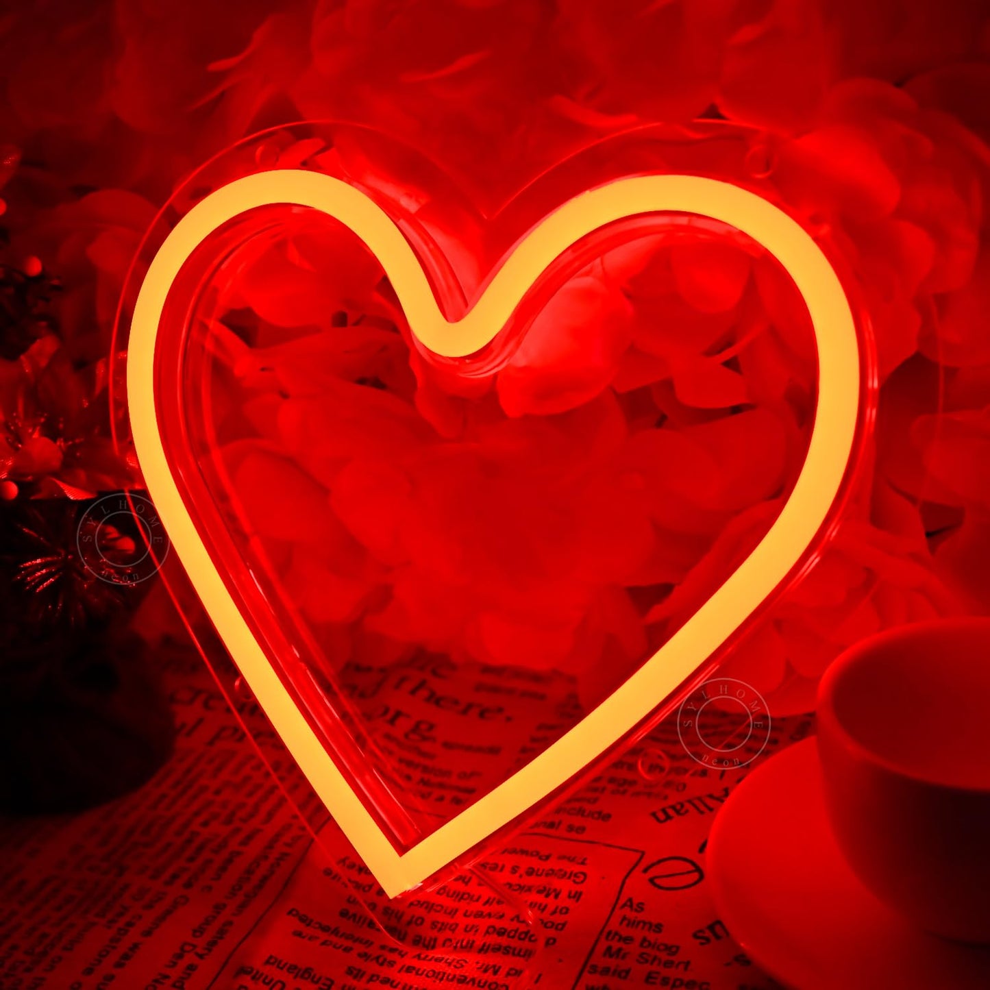 SYLHOME Red Heart Led Neon Light Sign Battery Operated or USB Powered Bedroom Wedding Wall Sign Decor Valentines Day Birthday Christmas Gifts USB 7.87" X 7.28"