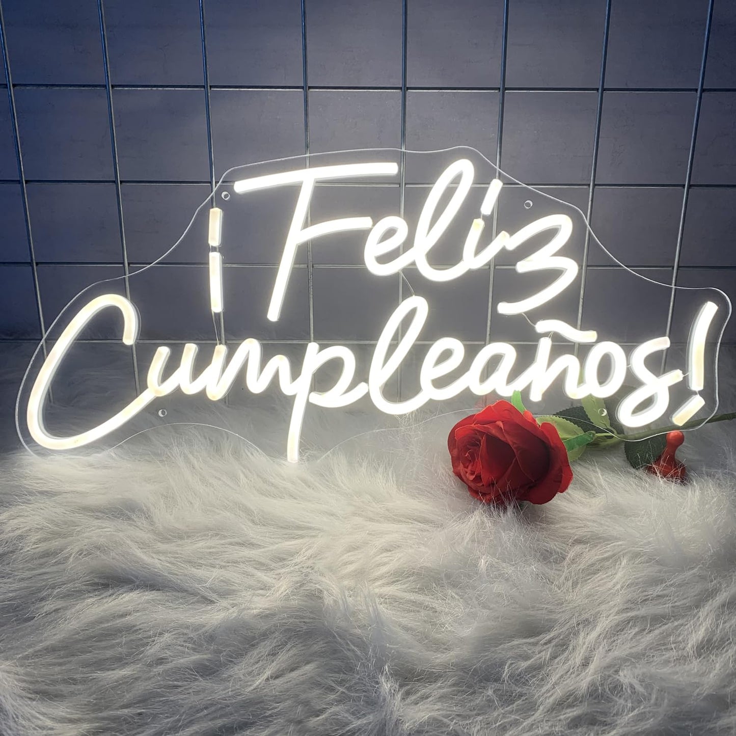 Happy Birthday Banner ¡Feliz Cumpleaños LED Neon Sign Larger for Wall Decor with USB Chain Light Modulator Reusable Custom Led Sign Art Decorations Bar Wedding Home 20.53"x9.44"
