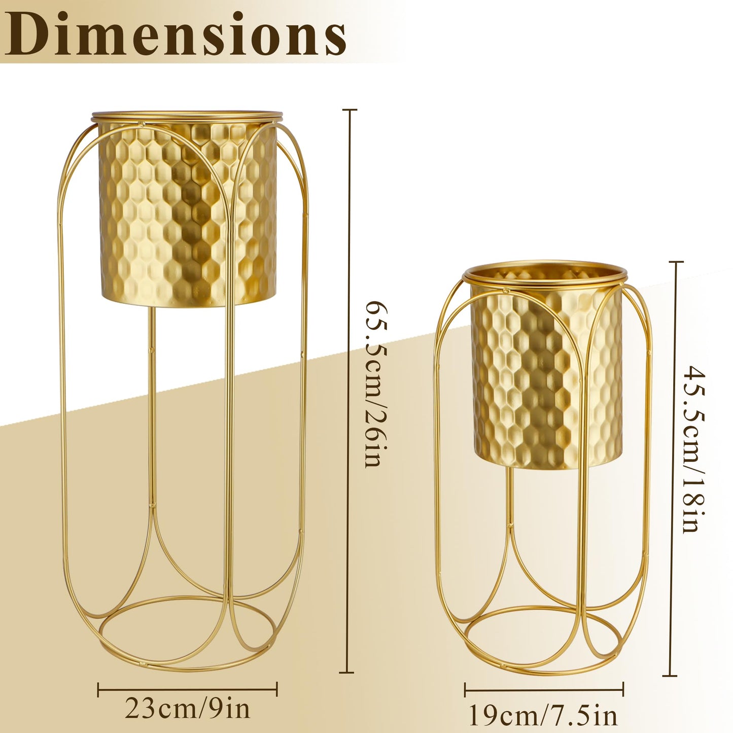 TRIROCKS Set of 2 Planters with Stand Large Gold Planter for Indoor Plants 26 &18" H Morden Plant Pot for Living Room Corner Kitchen Office Garden Balcony Patio Decor(Gold)