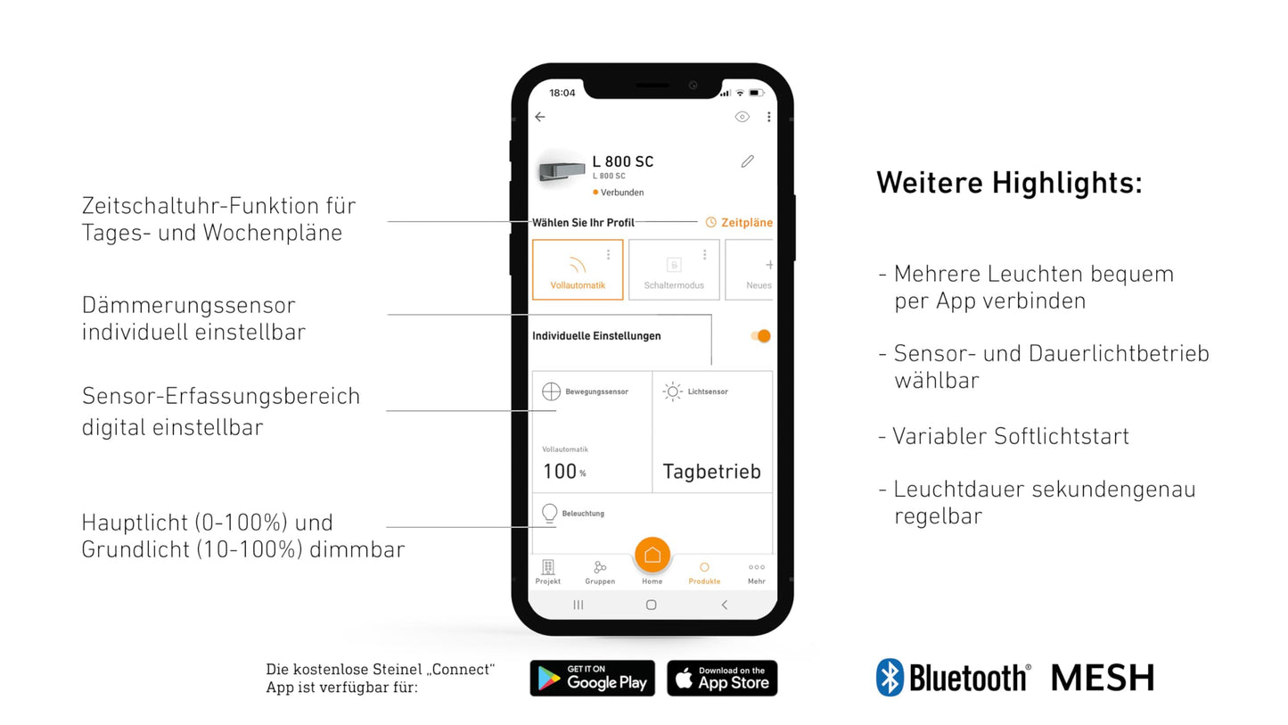 Steinel Outdoor Light L 800 SC Anthracite, LED Wall Lamp, 160° Motion Detector, Networkable, can be Operated via Bluetooth App