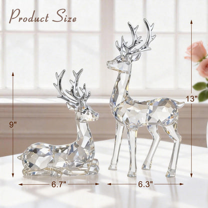 EverZenHub Christmas Decorations, Reindeer Figurines Set of 2 - Resin Deer Statues for Xmas Tabletop, Fireplace Mantel, Shelf Decor | Holiday Home Décor Ornaments & Gifts