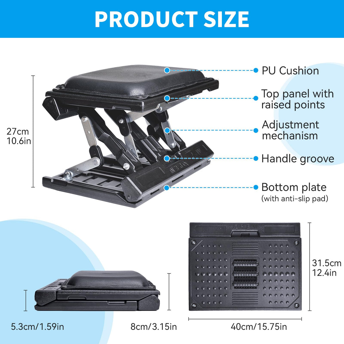 Scalebeard Foot Rest for Under Desk at Work,Height Adjustable Infinite Angle Ergonomic Foldable Footrest for Office, Gaming,Computer, Removable Pad Desk Foot Stool with Massage Beads,for All Seasons