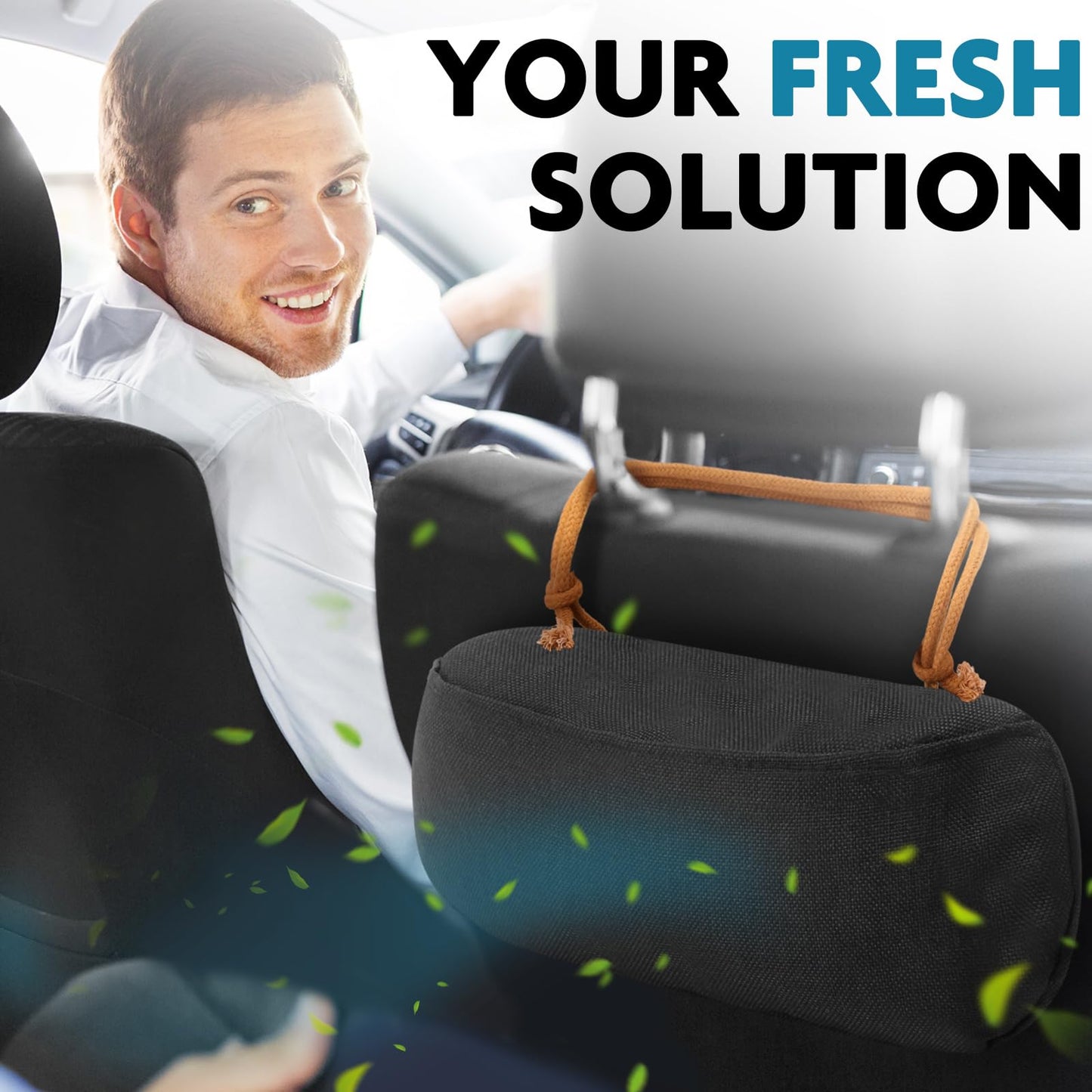 Timgle 1 Pack Car Air Freshener, Lasts 365+ Days, No Chemicals 100% Activated Bamboo Charcoal Fragrance, Free Deodorizer, Natural Auto Odor Eliminator, Purifier, Neutralizer (Khaki Strap)