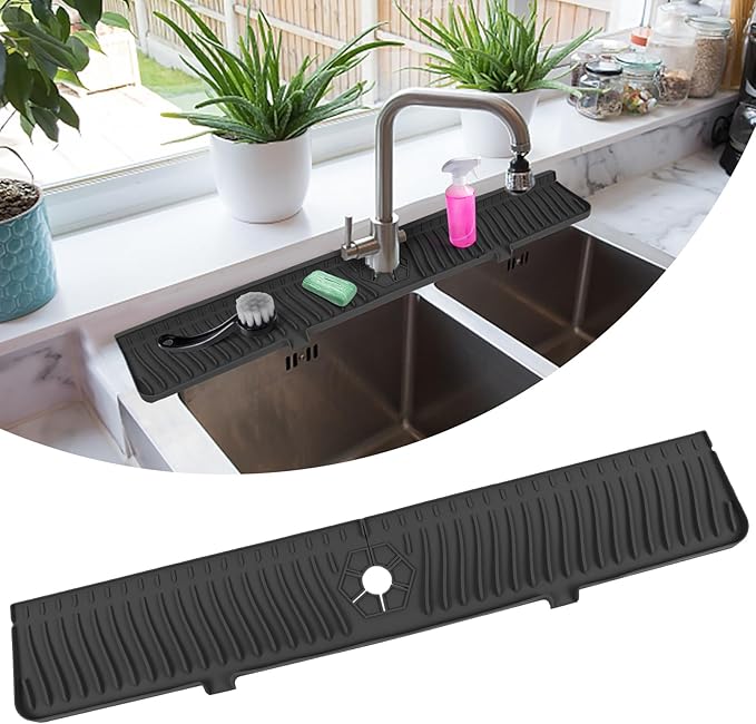 30 Inch Longer Faucet Mat for Kitchen Sink, Silicone Sink Faucet Mat Splash