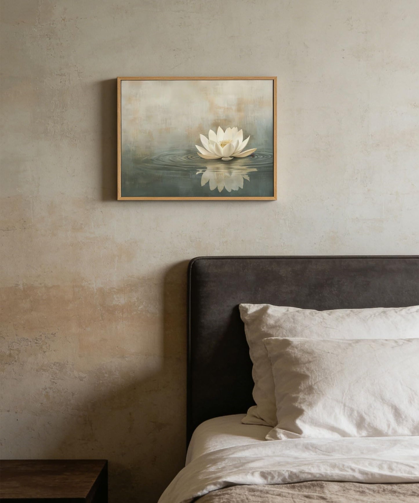 Framed Sage Green Japandi Canvas Wall Art Zen White Lotus Flowers Picture Wall Decor Japanese Wabi Sabi Poster Prints for Yoga Spa Meditation Spiritual Room Living Room Home Decoration 12x16in