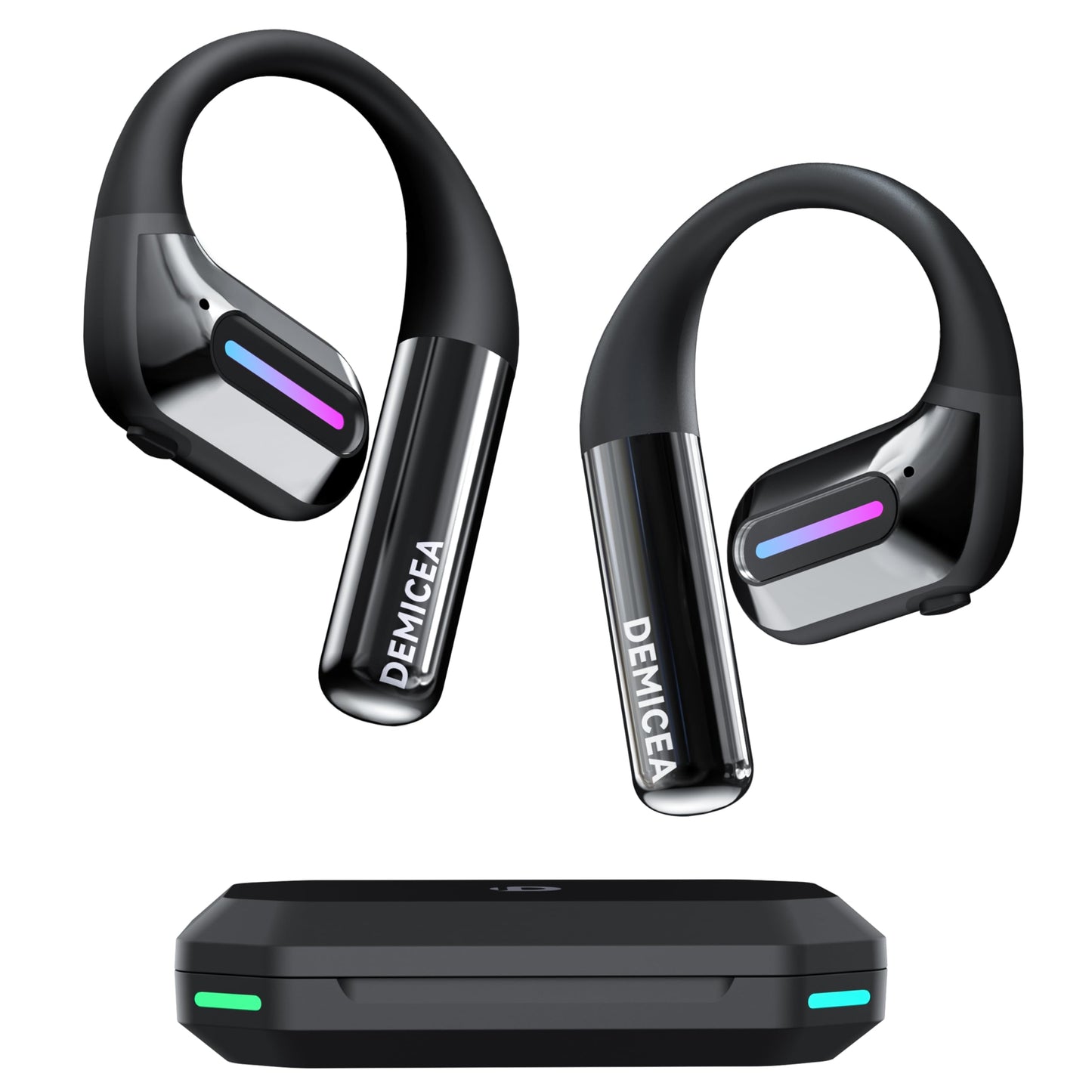 DEMICEA True Bone Conduction Headphones,Open-Ear Headphones,Up to 30H Playtime with Charging Case,Aurora Mode(RGB Light) IP68 Water-Resistant, AAC/SBC,Perfect for Night Running and Cycling