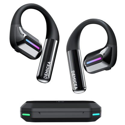 DEMICEA True Bone Conduction Headphones,Open-Ear Headphones,Up to 30H Playtime with Charging Case,Aurora Mode(RGB Light) IP68 Water-Resistant, AAC/SBC,Perfect for Night Running and Cycling