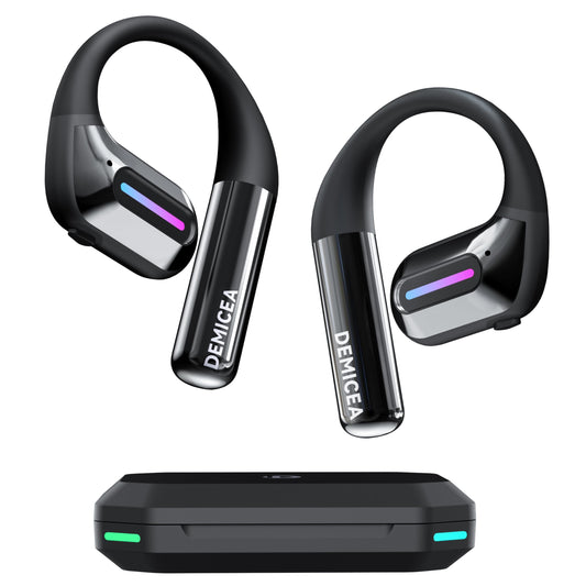 DEMICEA True Bone Conduction Headphones,Open-Ear Headphones,Up to 30H Playtime with Charging Case,Aurora Mode(RGB Light) IP68 Water-Resistant, AAC/SBC,Perfect for Night Running and Cycling