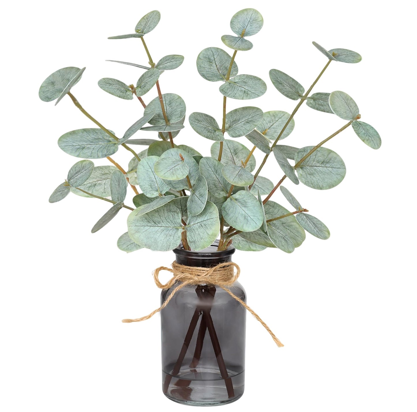 Piklado Artificial Eucalyptus Stems in Vase with Faux Water,Fake Plants for Bathroom,Coffee Table,Green Leaves for Centerpiece,Faux Greenery Plants Decorations.(Green-Black Bottle)