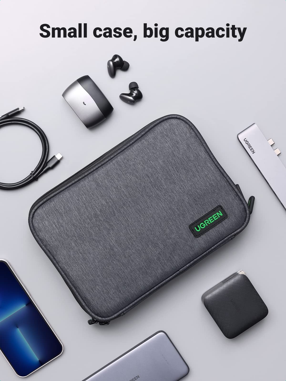 UGREEN Travel Accessories, Portable Bag Electronics Organiser Large Capacity Tech Pouch Compatible with Small Gadget USB Charging Cable Charger Adapter Power Bank Hard Drive SD Card(M)