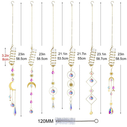 HDCRYSTALGIFTS 6Pcs Crystal Suncatchers with Propagation Stations,Glass Wall Planters for Indoor Plants Hydroponics - Propagation Tubes Jars with Sun Catchers Metal Chain for Home Whimsical Decor