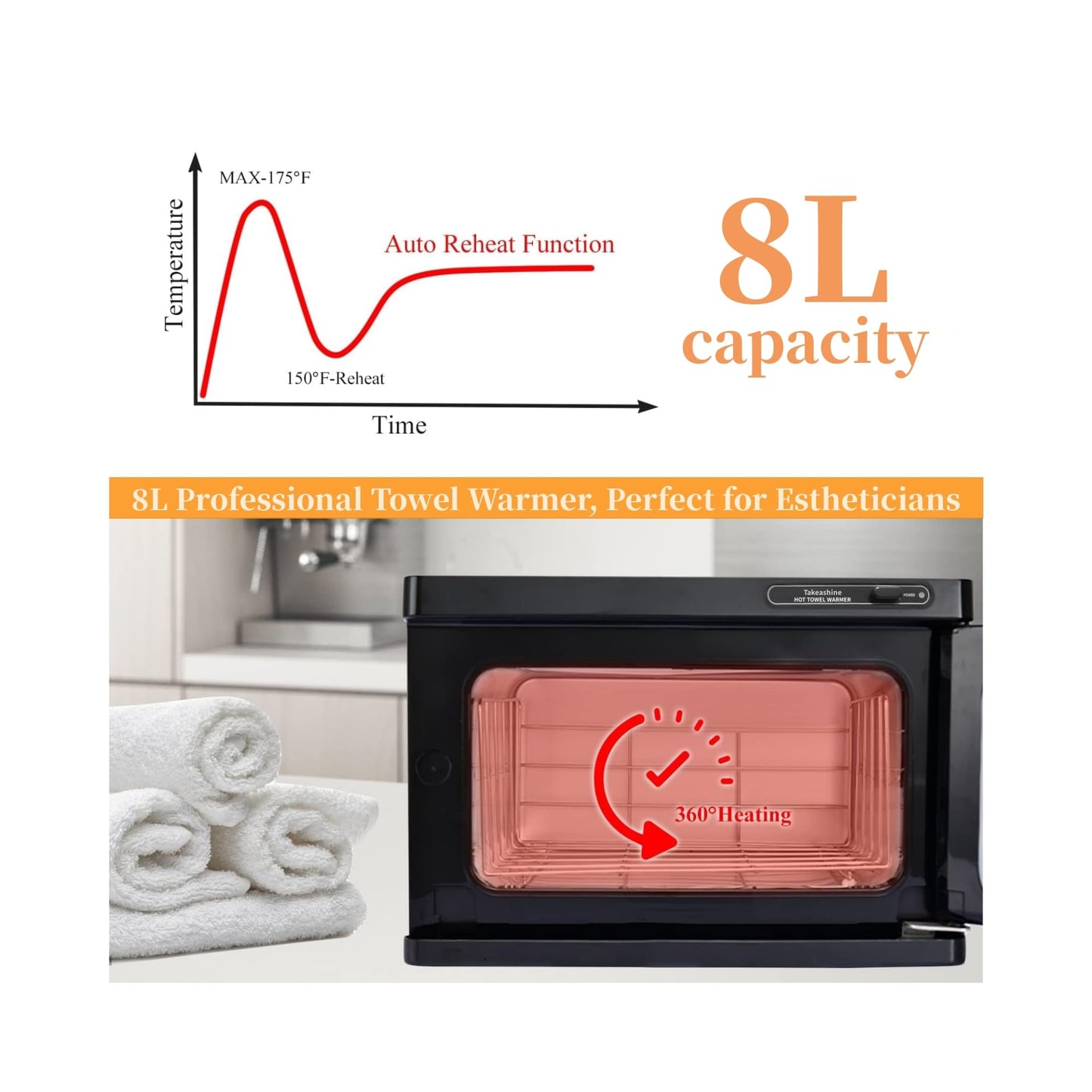 Towel Warmer, 8L Facial & Spa Towel Warmer Auto Reheat, Hot Towel Warmer Cabinet for Estheticians, Professional Towel Warmer for Salon, Spa, Massage