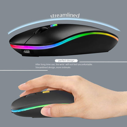 Wireless Bluetooth Mouse Rechargeable Laptop Mice with LED Lights Silent Slim Use(BT5.2 and 2.4G Portable USB Receiver)Dual Mode Computer Mouse for Laptop/iPad/Tablet/Apple/Computer/Mac(Black)