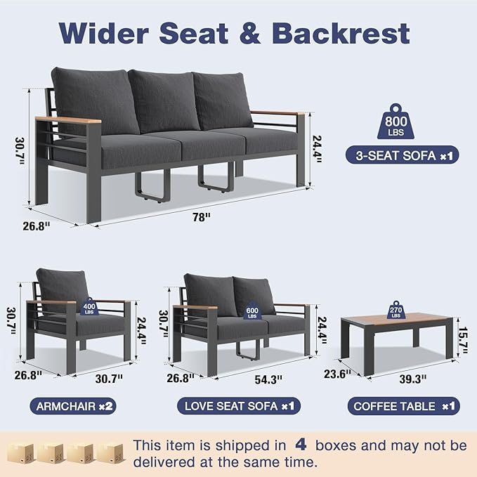 Aoxun Aluminum Patio Furniture Set 7 Seats, Oversized Outdoor Sectional