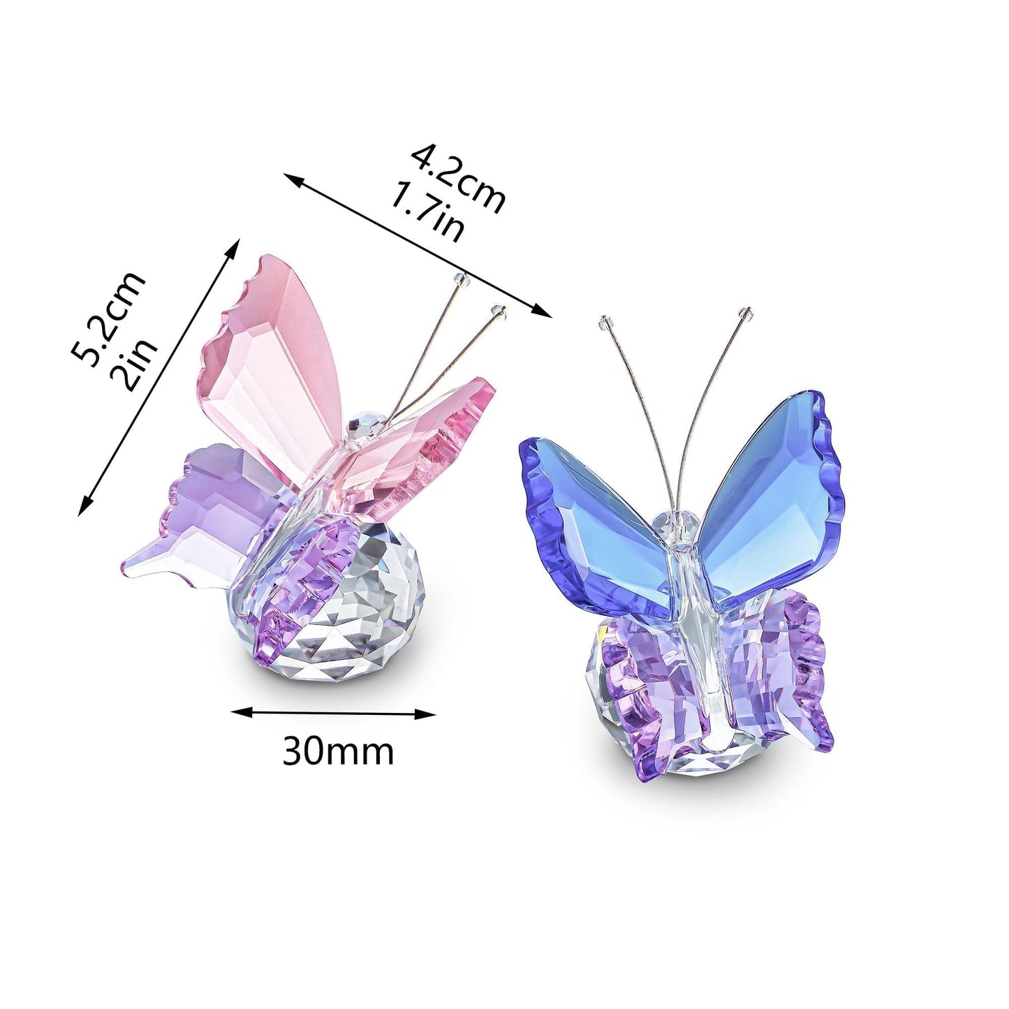 KRISININE 2pcs Crystal Butterfly Figurines with Clear Ball Base Butterfly Ornaments Animal Collectibles Crystal Decoration for Christmas Wedding Party Gifts for Women