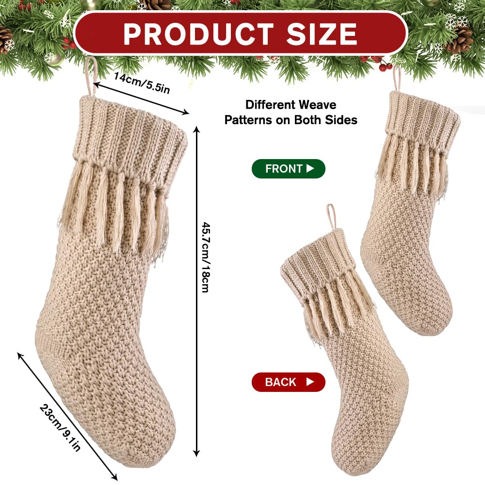 Teeanzo 4Pack 18 Inches Christmas Knitted Hanging Stockings,Xmas Large Farmhouse Rustic Neutral Cable Knit Personal Stockings Decorations for Christmas Tree Fireplace Family Holiday Party Decor