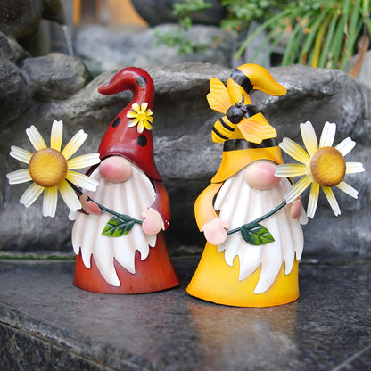 HONGLAND Gnomes Decorations for Yard - Metal Gnome Outdoor Decor Bee Ladybug Garden Statue- Christmas Decoration Thanksgiving Holiday Lawn Patio Yard Stakes (Set of 2)