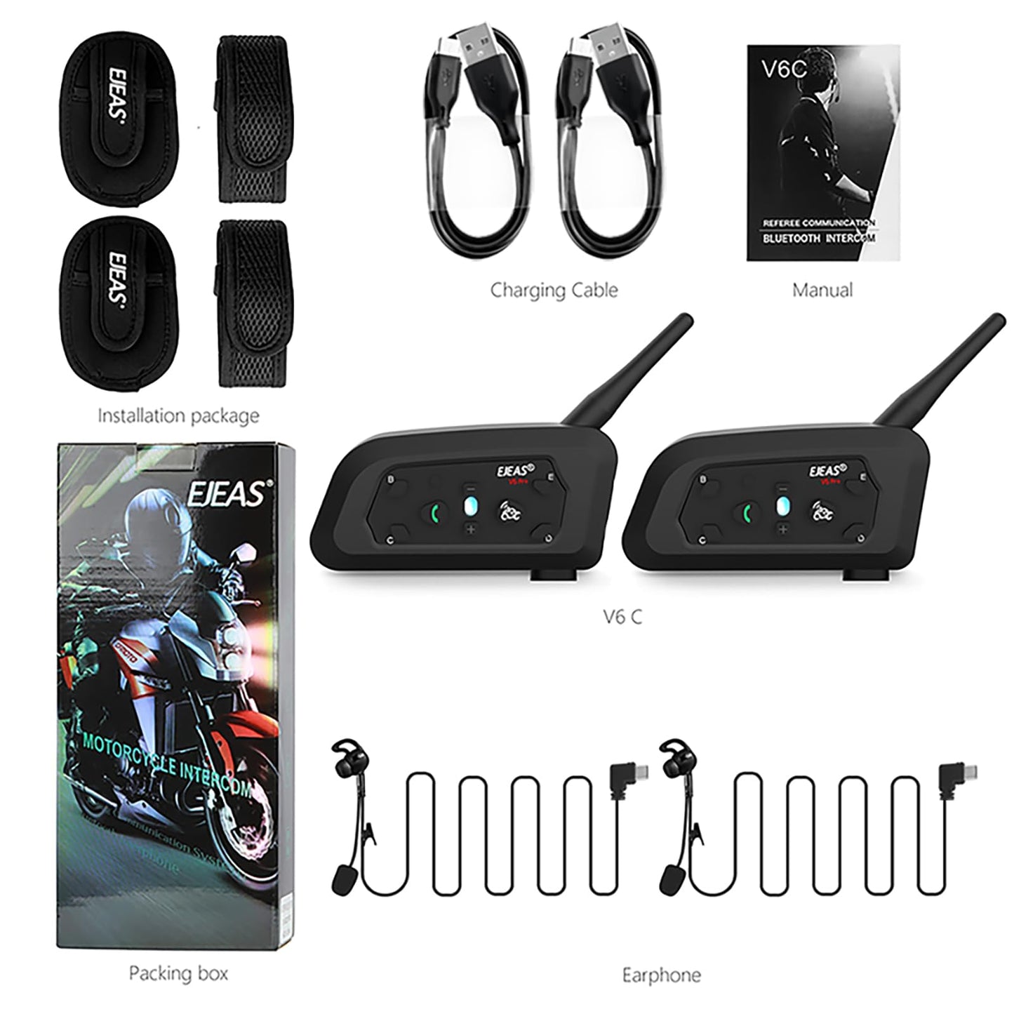 EJEAS V6C Professional Football Referee Bluetooth Intercom, 2 People Wireless Bluetooth Headset with Running Armband for Soccer Hockey Rugby Sports (2 Pack)