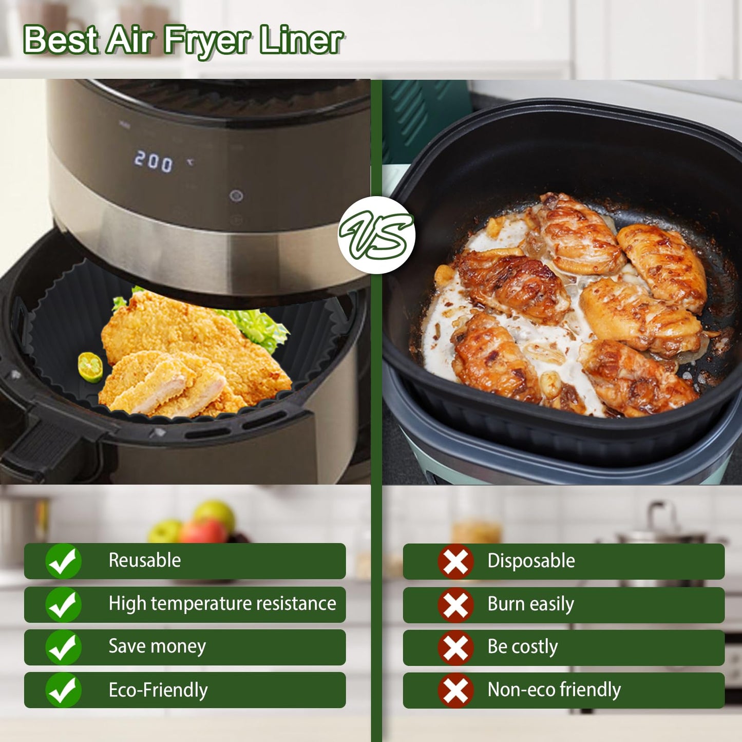 3 Pack Air Fryer Silicone Liners, 8Inch Airfryer Liners, AirFryer Basket Liner, Reusable Food Grade Air Fryers Basket Pots Oven Liner Baking Tray, Air Fryer Silicone Mat Accessories Kitchen