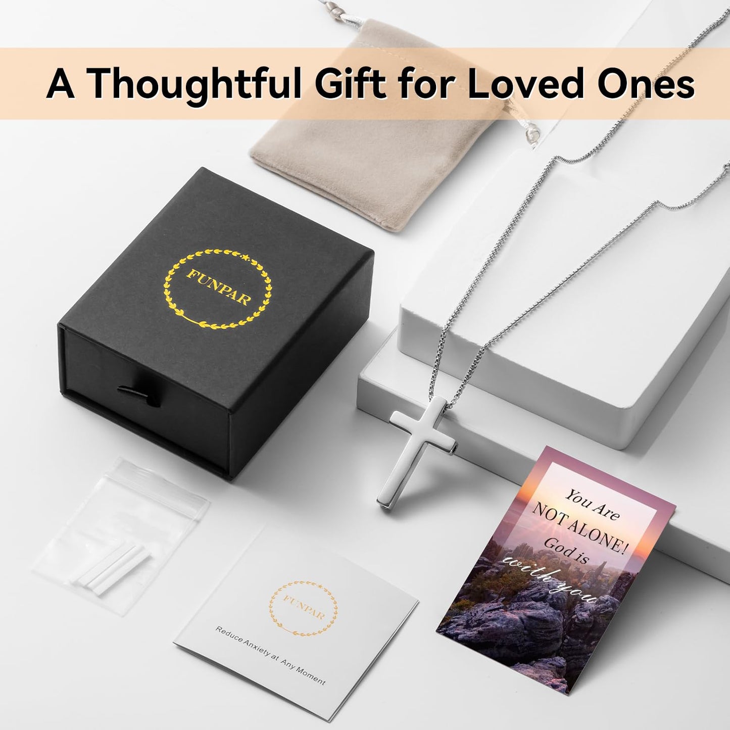 FUNPAR Cross Breathing Necklace for Anxiety Relief and Relaxation, Breathlink Design Quit Smoking Aid, Stainless Steel Mindfulness Tool to Calm, Stylish Wellness Gift for Adults(Gold 28:20)