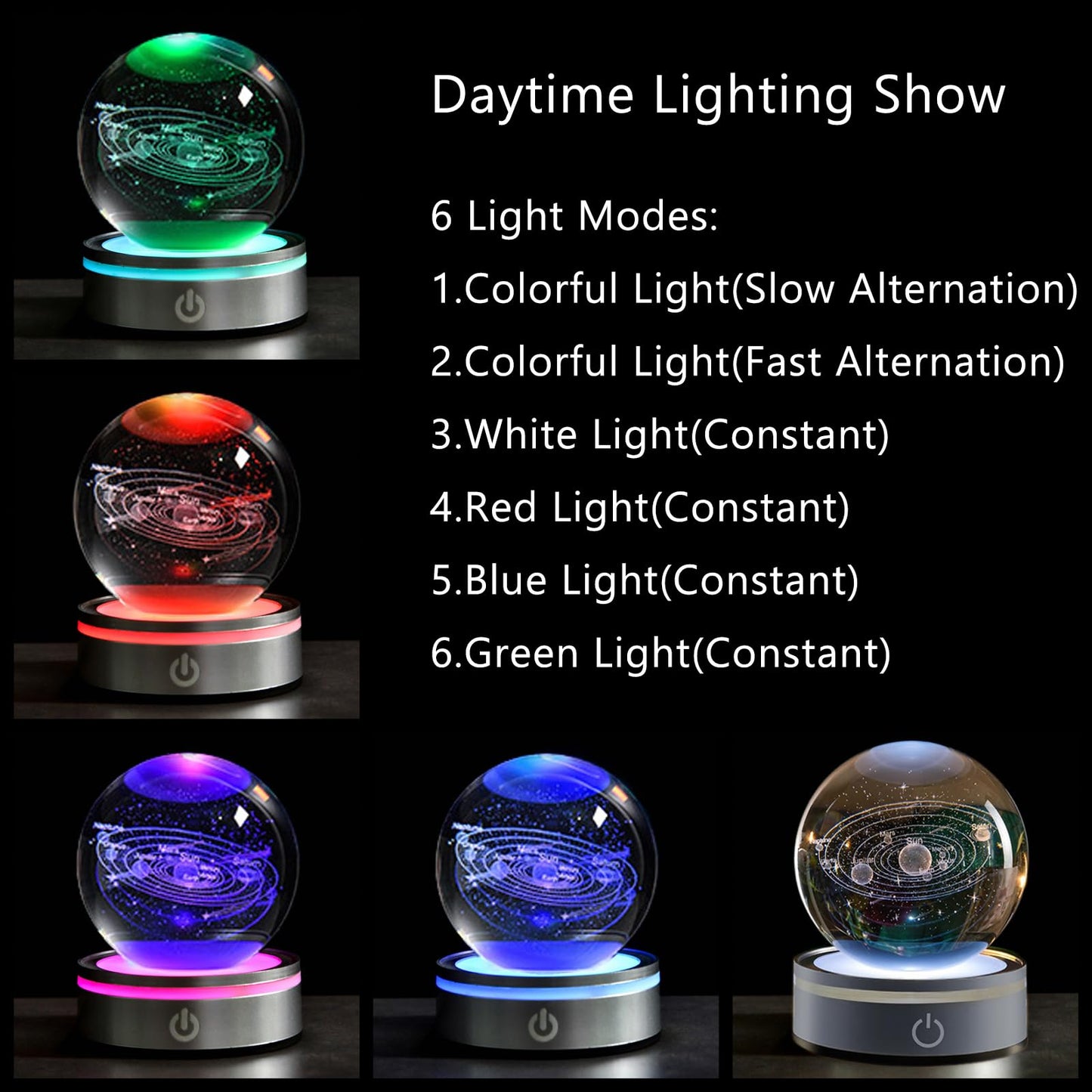 QIANCHANG Solar System 3D Crystal Ball with LED Stand, 80mm Galaxy Model Decor Glass Sphere Lamp Night Light, Space Universe Astronomy Gifts for Women Men Mom Kids