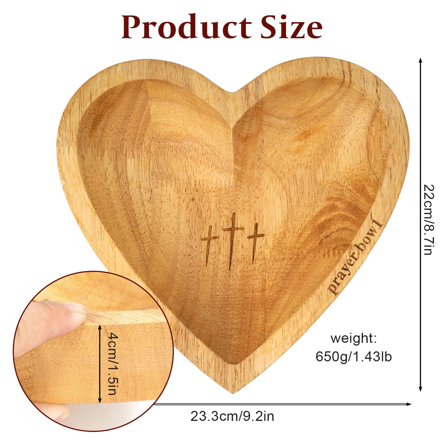 MaiQidd Heart Prayer Bowl,Heart Shaped Wooden Bowl,Wood Decorative Bowls