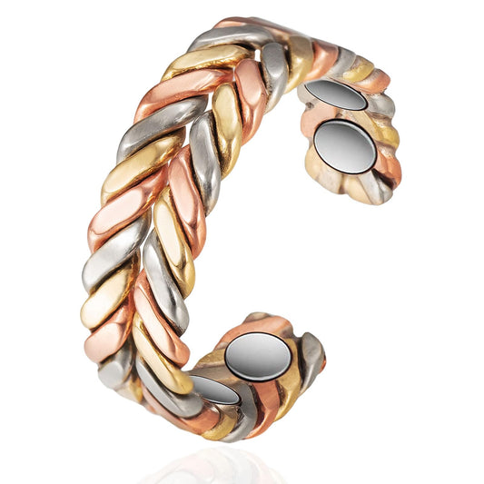 EnerMagiX Copper Rings for Women, Pure Copper Tricolour Gold Adjustable Ring, Fashion Jewelry（2040）