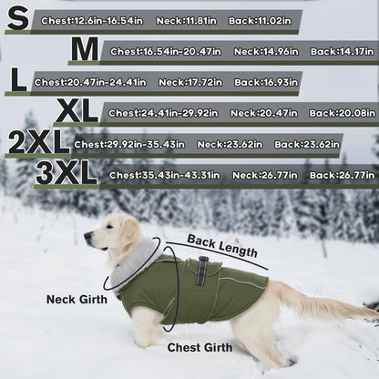 Lelepet Warm Coats and Jackets for Dogs, Waterproof Winter Dog Coat for Cold Weather, Reflective Dog Puffer Jacket, Fleece Lining Pet Coat with Harness Hole for Large Dogs, ArmyGreen XL