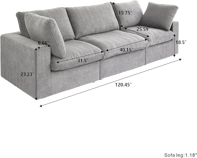 Cloud Modular Sectional Sofa Couch, 120.45" Convertible Couches 3 Seater Sofa