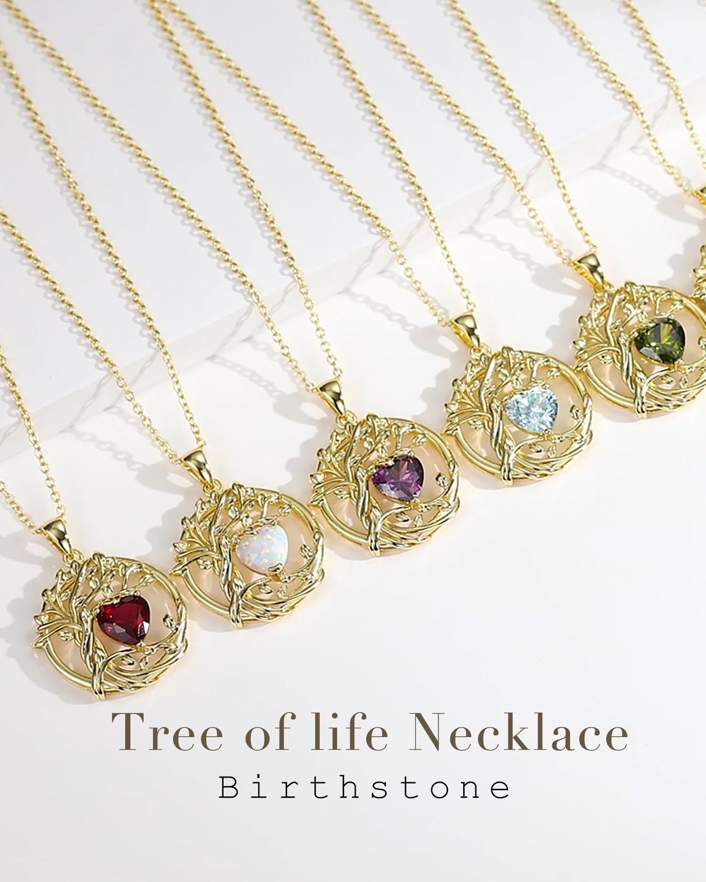 FANCIME Tree of life July Birthstone necklace for women Sterling Silver Yellow Gold Plated Tree Jewelry Ruby Pendant Red Gemstone Anniversary Birthday Mothers Day Gifts for Wife Mom Her