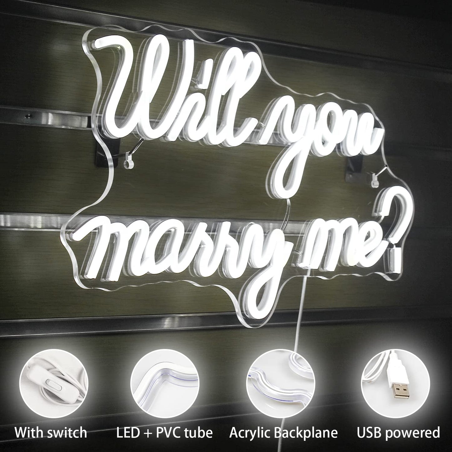 Wanxing Will You Marry Me Neon Sign - Marry Me Sign, White LED Wedding Proposal Decorations for Valentine's Day, Girlfriend