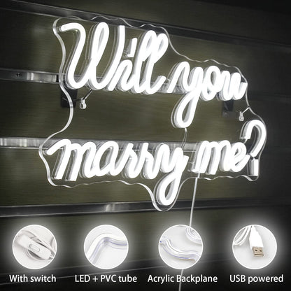 Wanxing Will You Marry Me Neon Sign - Marry Me Sign, White LED Wedding Proposal Decorations for Valentine's Day, Girlfriend