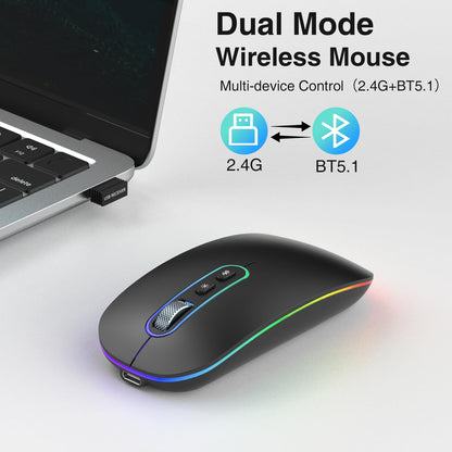 Rechargeable Wireless Mouse, 2.4G & Bluetooth Mouse for Laptop Slim Silent Mice Ergonomic Cordless Design with USB & 1600 DPI Compatible with Macbook iPad PC Computer Notebook Laptop
