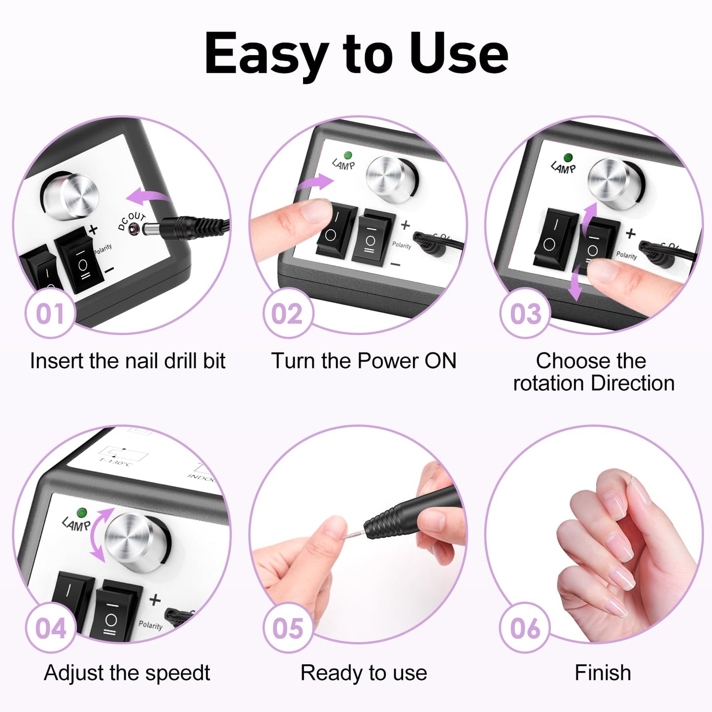 20000RPM Electric Nail Drill Professional Nail File Drill Acrylic Nails Kit for Manicure Gel Nail Polish Remover with 1 Pack of Sanding Bands(Pink)