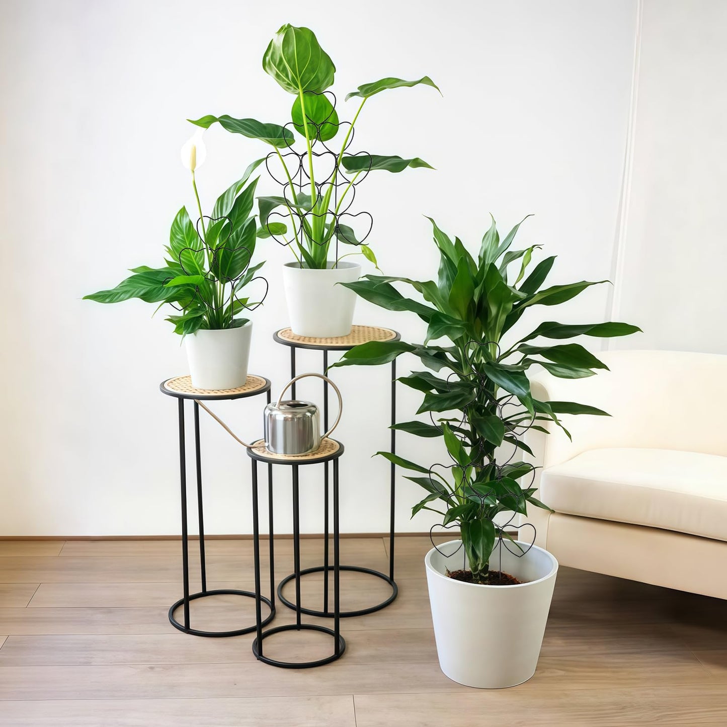 Seqiuay Trellis for Climbing Plants Indoor, Stackable Garden Trellis for Potted Plants, Small House Plant Trellis for Vine Ivy Flower Plant Support Outdoor DIY Metal Trellis 3 Pack, Black