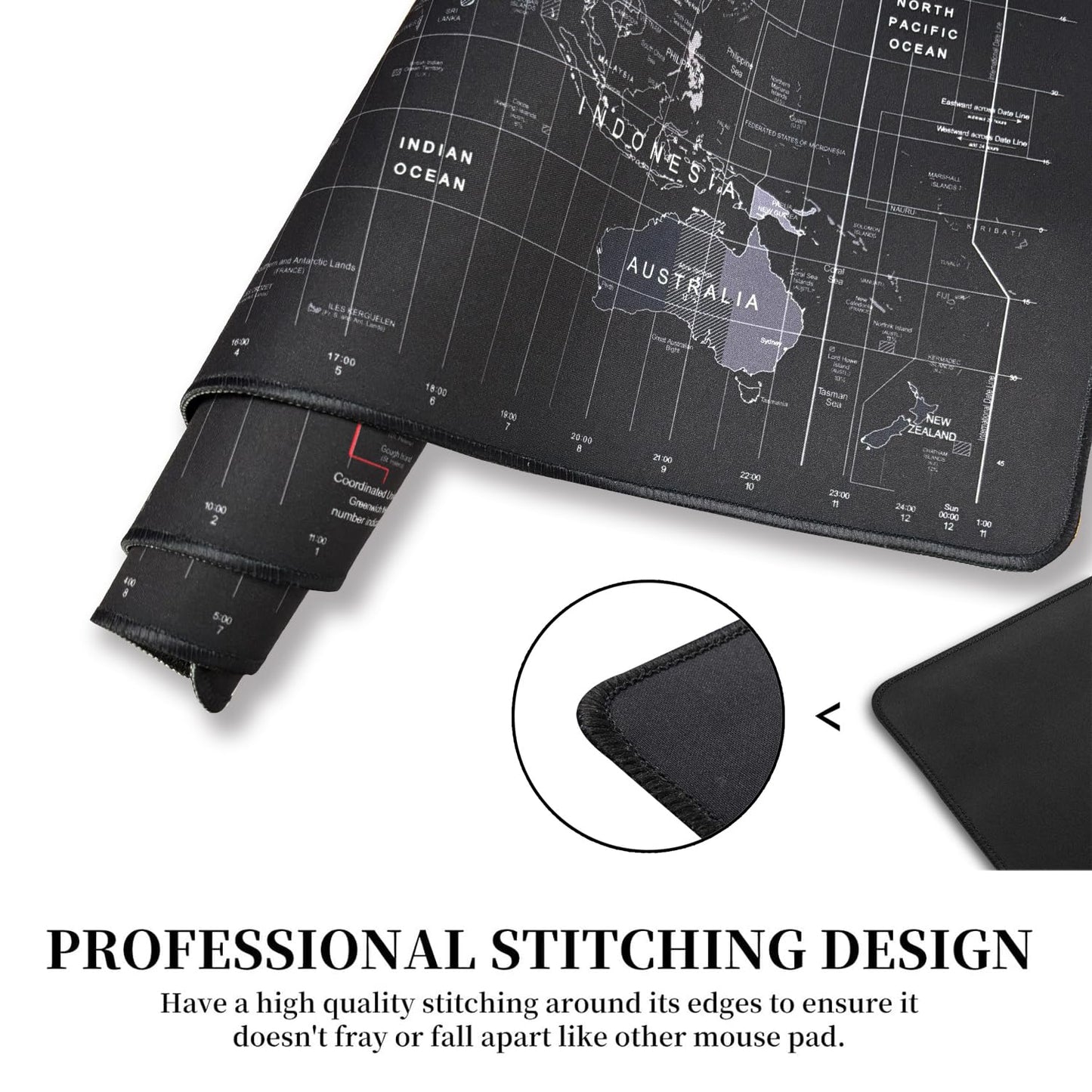 HGWALP Large Gaming Mouse Pad Black World Map Mouse Pad with Anti-Slip Rubber Base, Extended XXL Long Keyboard Pad Big Mouse Pads for Desk,31.5 X 11.8 Inch
