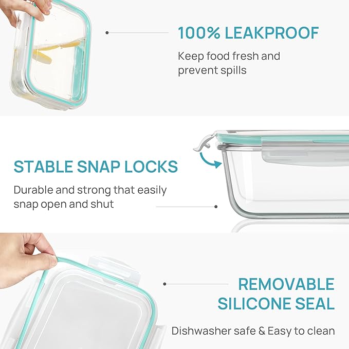 Vtopmart 2Pack 1860ml/63oz Large Glass Containers Food Storage