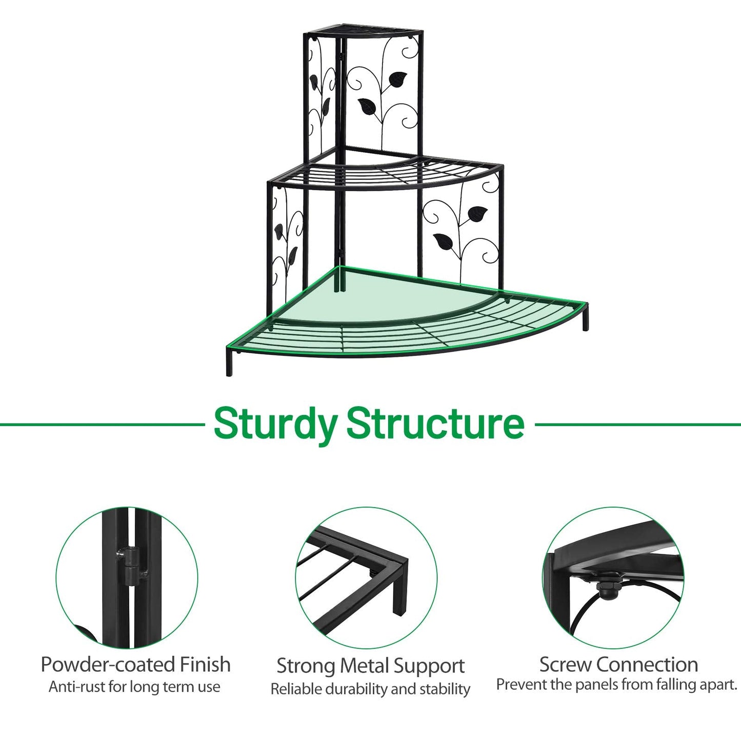 Giantex 3 Tiers Corner Shelf Metal Plant Stand, Stair-Step Style Flower Pot Display, Ladder Plant Display Rack, Quarter Round Plant Shelf for Indoor Outdoor Use