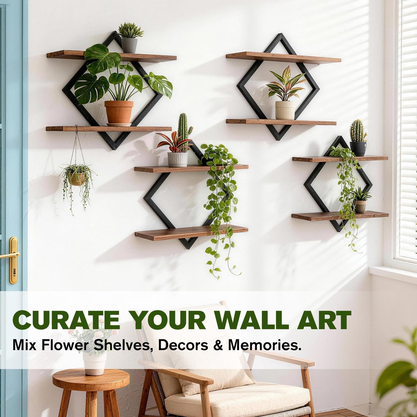 TALVADI Set of 2 Floating Shelves for Wall Planters for Indoor Plants Wall Plant Holder Plant Stand Indoor for Small Plant Window Plant Hanging Wall Shelves for Living Room Bedroom Bathroom (Brown)