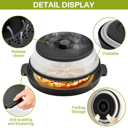 Microwave Splatter Cover for Food with Anti-scald Base Plate,Large Plastic & Silicone Vented Avoid Scalding Collapsible Guard Lid, Plate Holder & Kitchen Colander for Meal Prep-10.7 Inch (gray)