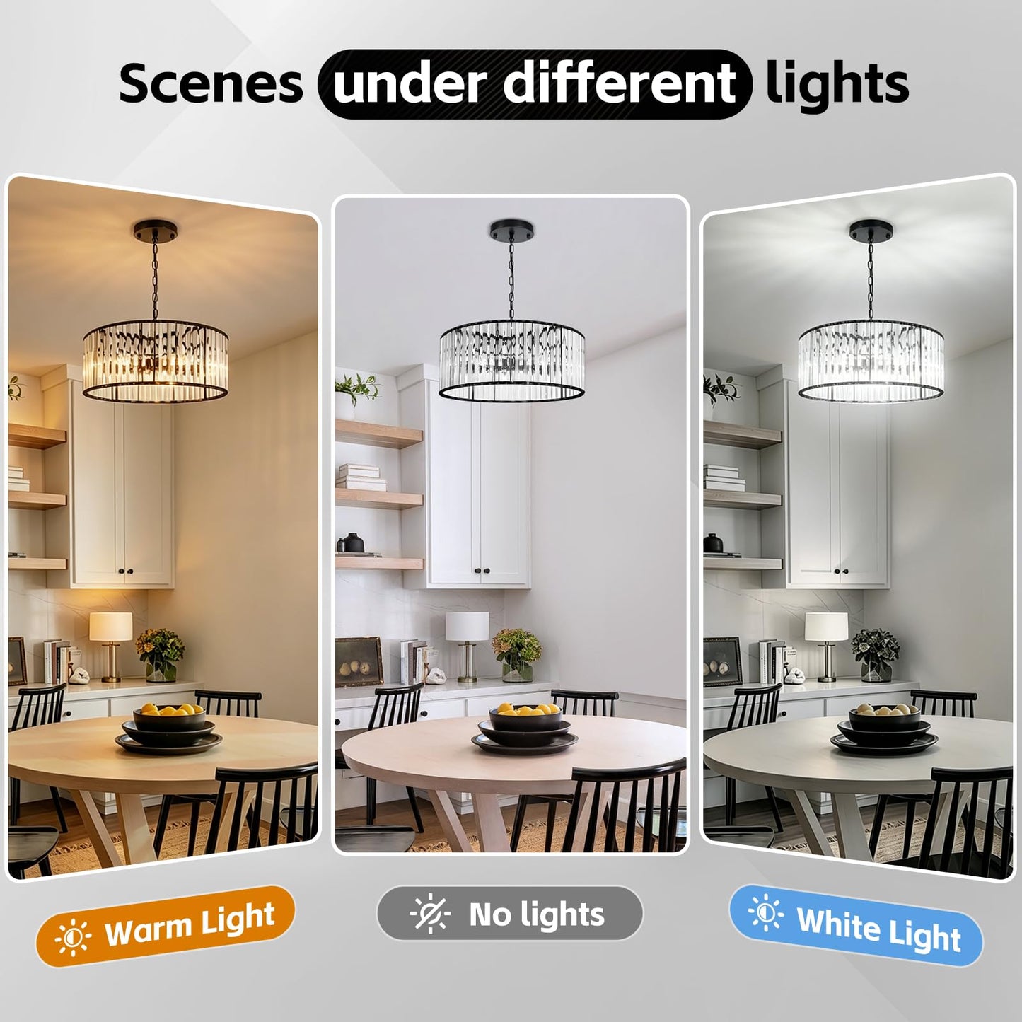 KRETAELY 17.7" Black Crystal Chandelier, 6-Light Crystal Chandeliers for Dining Room with Adjustable Height, Farmhouse Dining Room Light Fixture for Dining Room, Living Room, Bedroom, Entryway