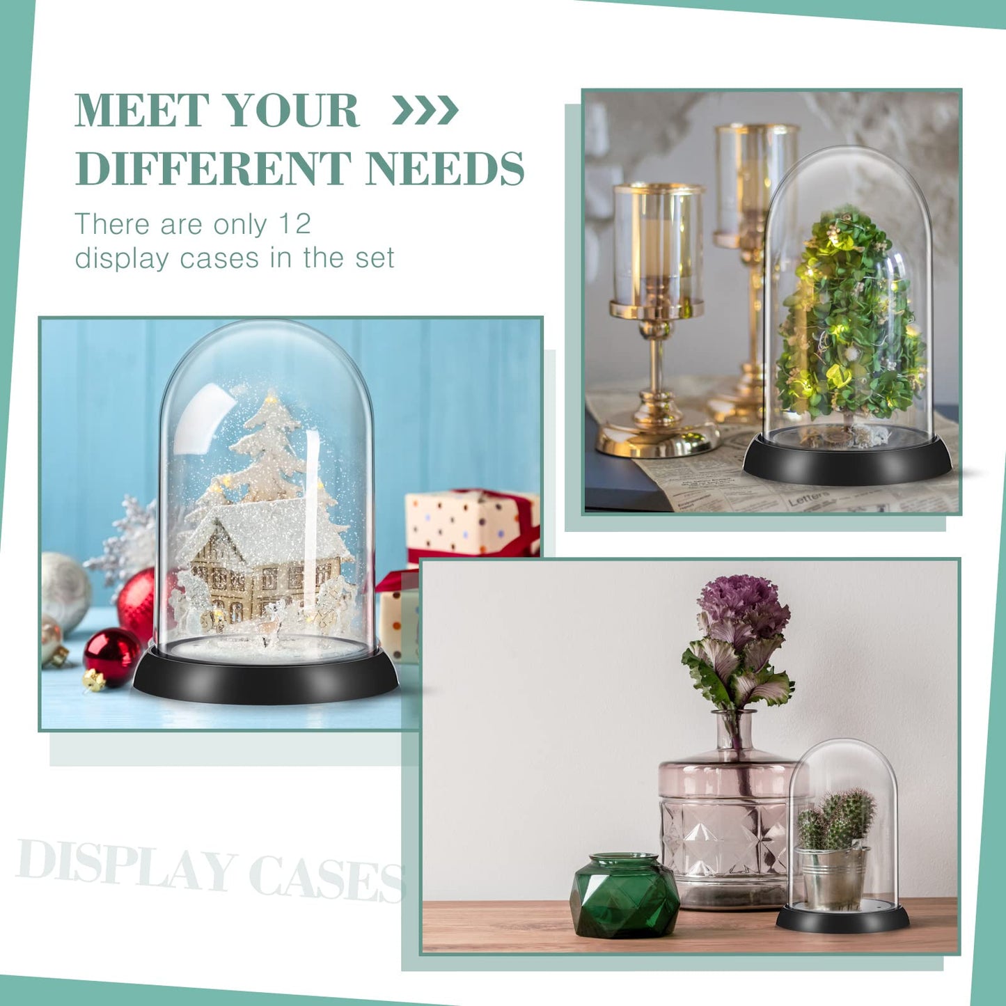 Zhengmy 12 Pcs Plastic Dome Display Case Cloche Bell Jar with Base Clear Cloche Dome Decoration Case for Collectibles Rose Office Home Tabletop Centerpiece Decoration (Oval)