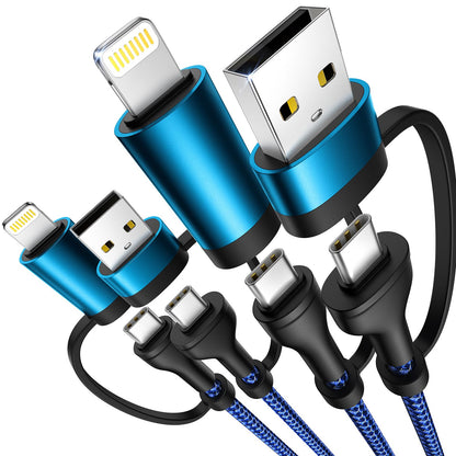 4 in 1 Charging Cable, USB C Lightning Adapter USB C to USB C 60W PD [Fast Charging & Data Sync] 4 in 1 Multi Charger for iPhone 16 15 14 13 12,MacBook Pro 2023 iPad mini 6/Pro,Samsung Galaxy S22 S21