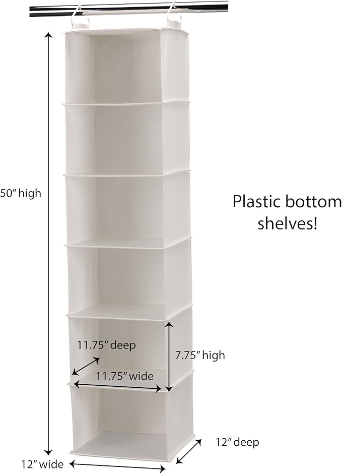 Household Essentials 311312 Hanging Closet Organizer | 6-Shelves | Natural