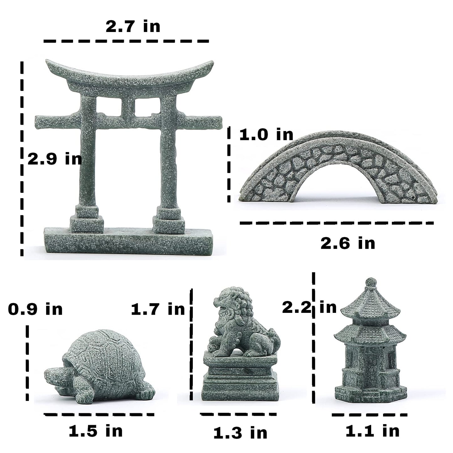 Sdeetesamjun 6 PCS Mini Zen Garden Accessories, Miniature Garden Bridge Foo Dogs Torii Gate Sandstone Figurines Meditation Zen Decor Japanese Fish Tank Terrarium Bonsai Decorations (Art Deco)