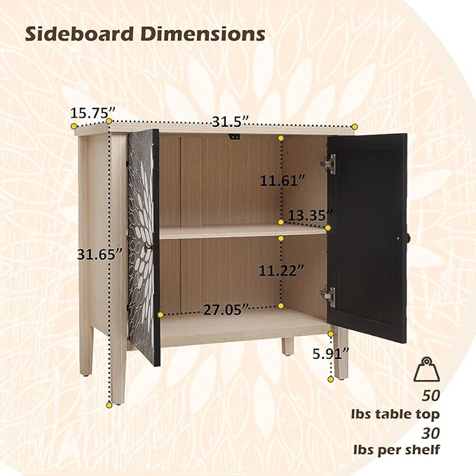 31" Modern Accent Cabinet with Storage, Storage Cabinet with 2 Carved Pattern